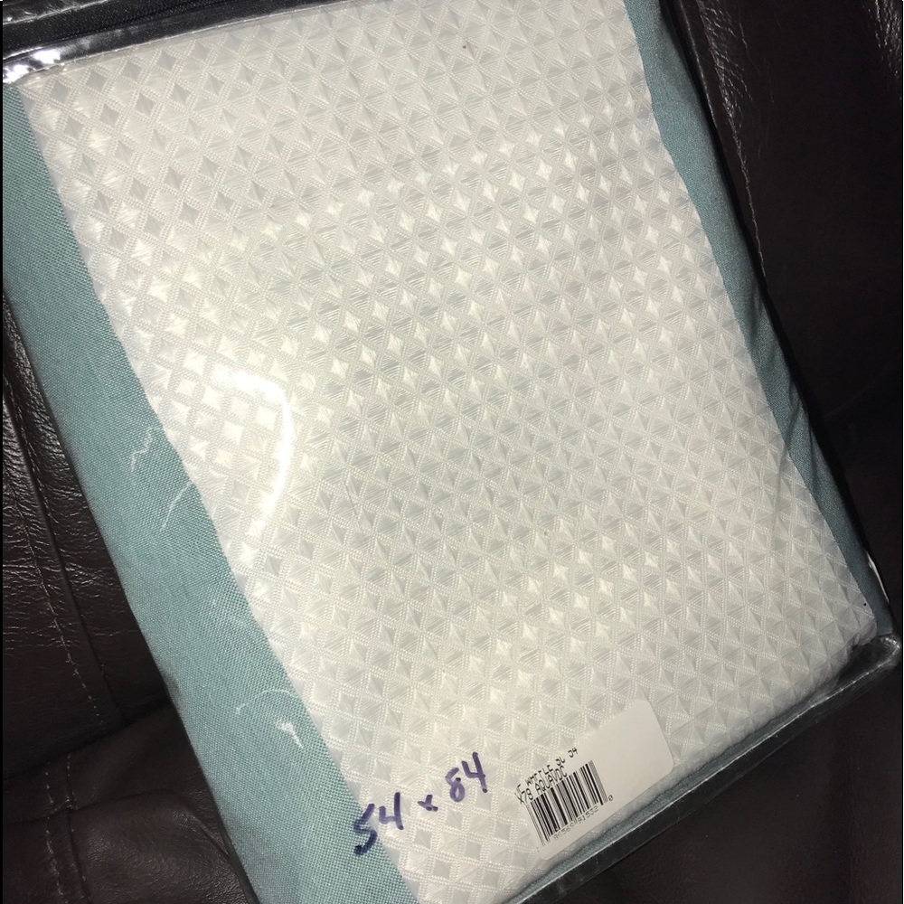 Aqua, White Lace Strip Shower Curtain